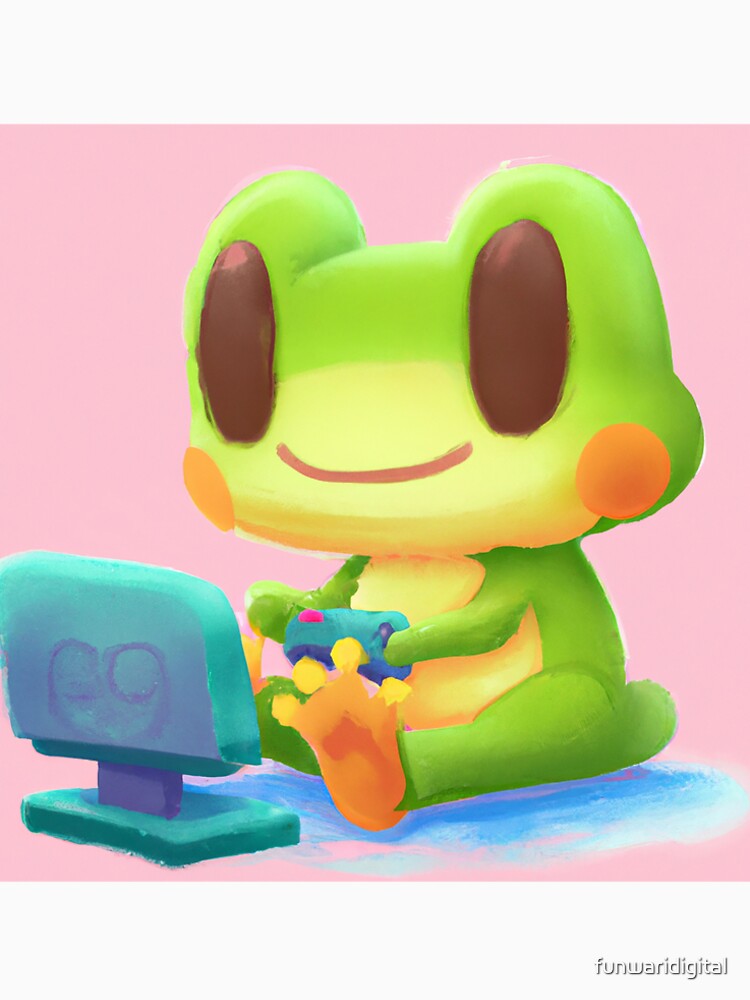 Adorable Frog Playing on his Computer, gamer, oil painting by funwaridigital