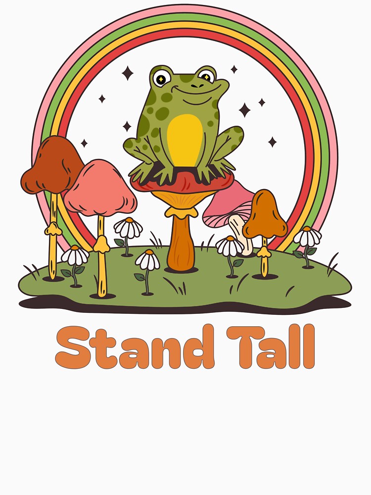 tand Tall Retro Frog Mushroom Rainbow Cottagecore Positive Motivational Art by DERA RAY