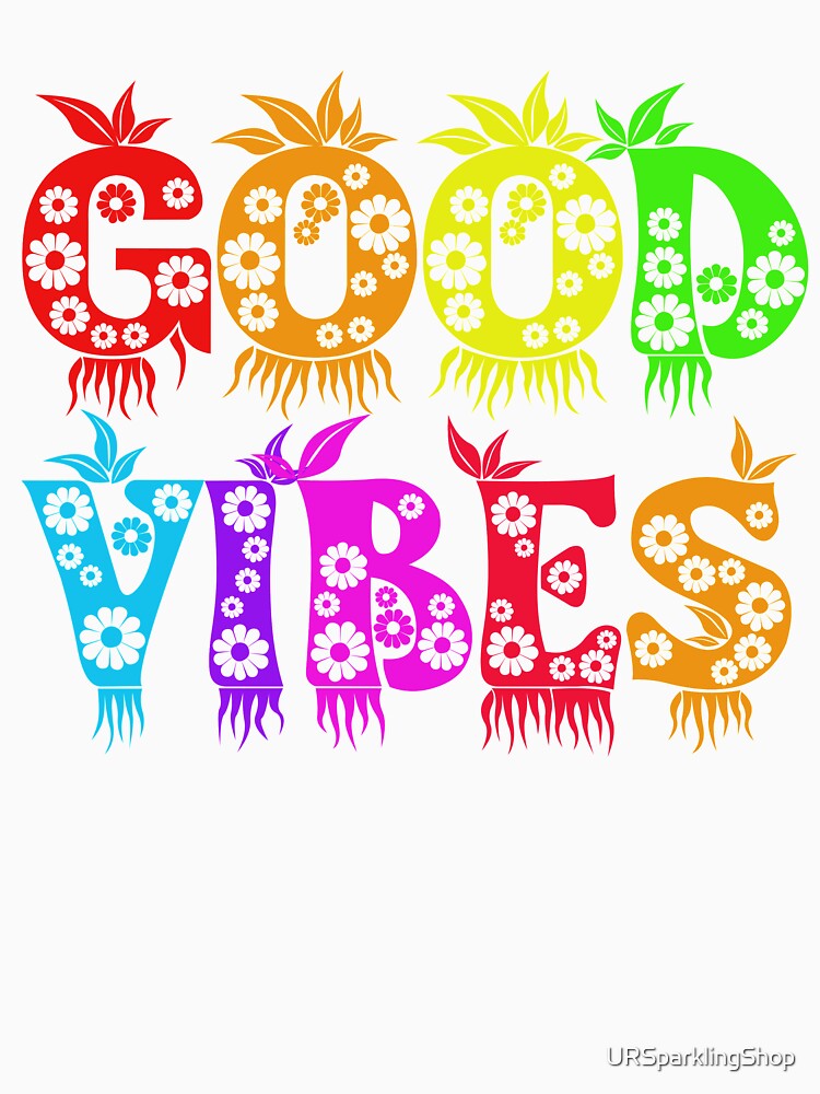 Good Vibes Colorful Bright Floral Rainbow Colors Typography by URSparklingShop