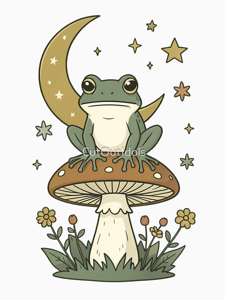 Cute Frog on Mushroom Under Moonlight by CutOutIdols
