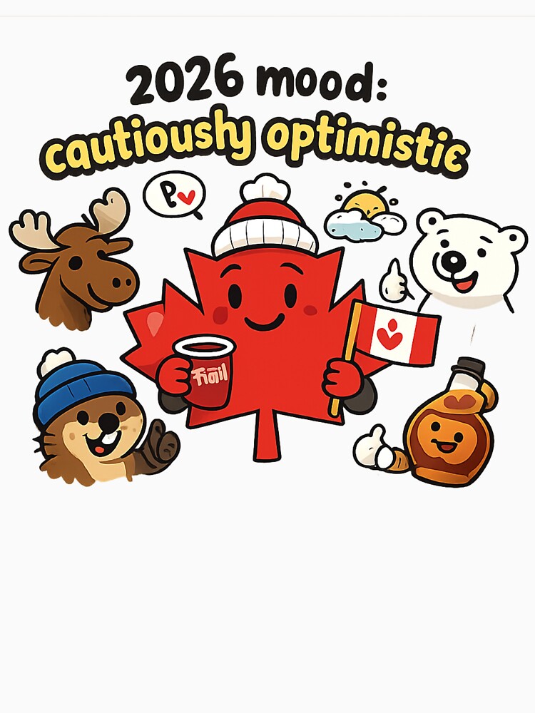 2026 Mood: Cautiously Optimistic – Cute Canadian Maple Leaf Illustration by mocci10