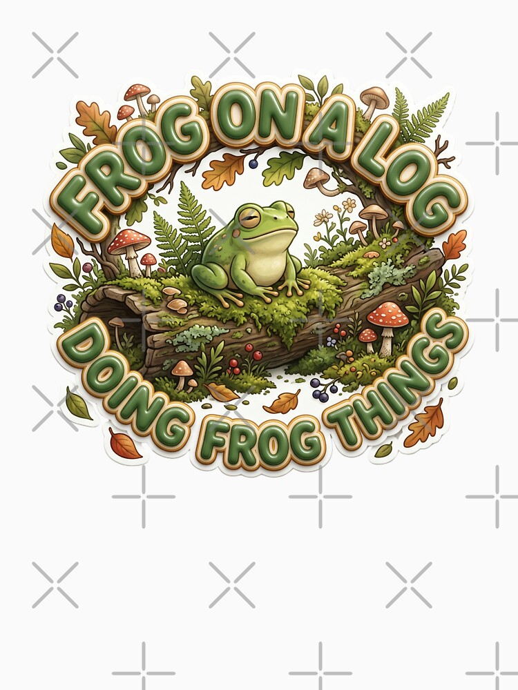 Frog On A Log Doing Frog Things Cottagecore Art by pradeepvisuals