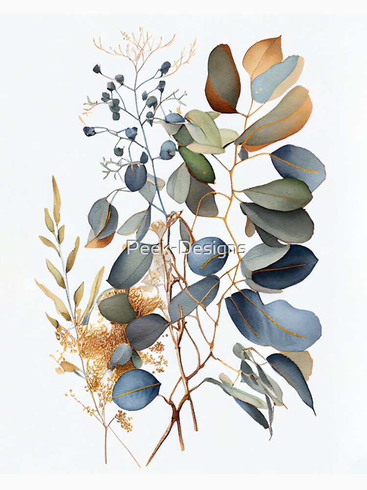 Boho Wall Decor Blue and Gold Eucalyptus Wall Art For Livingroom Painting Eucalyptus Art Boho Original Wall Art For Livingroom by Peek-Designs
