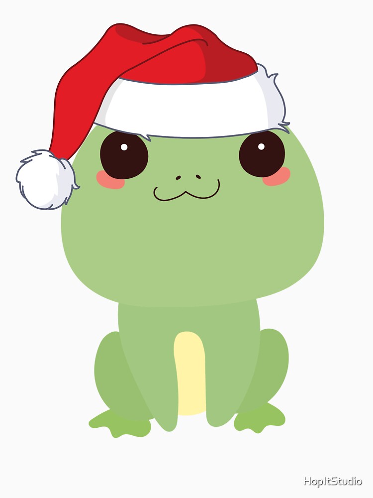 Cute frog in a Santa Hat.  Cottagecore Christmas frog by HopItStudio