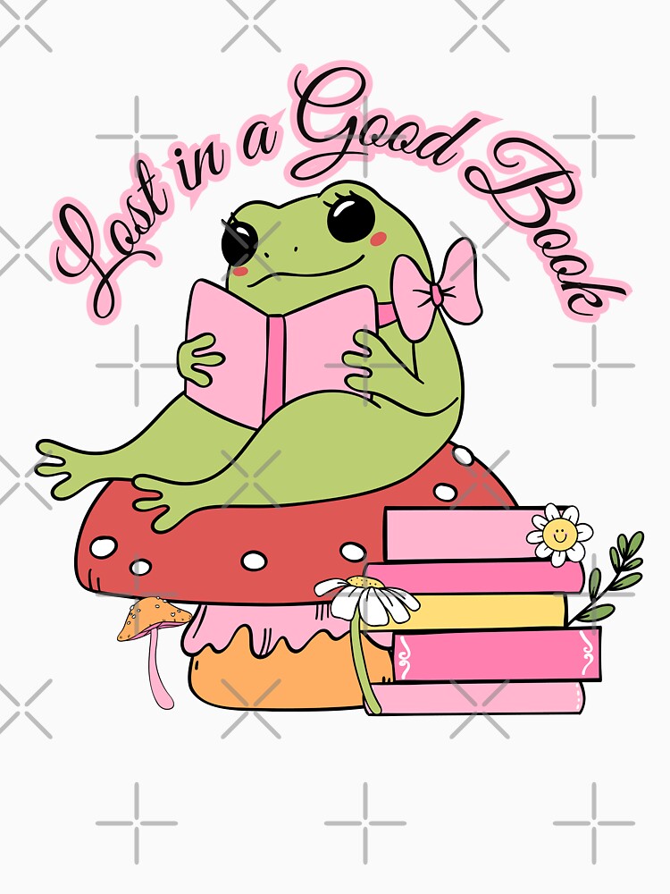 Cottagecore Frog Reading Books – Lost in a Good Book Cute Aesthetic Toad on Mushroom by CalmDownZone ⭐️⭐️⭐️⭐️⭐️