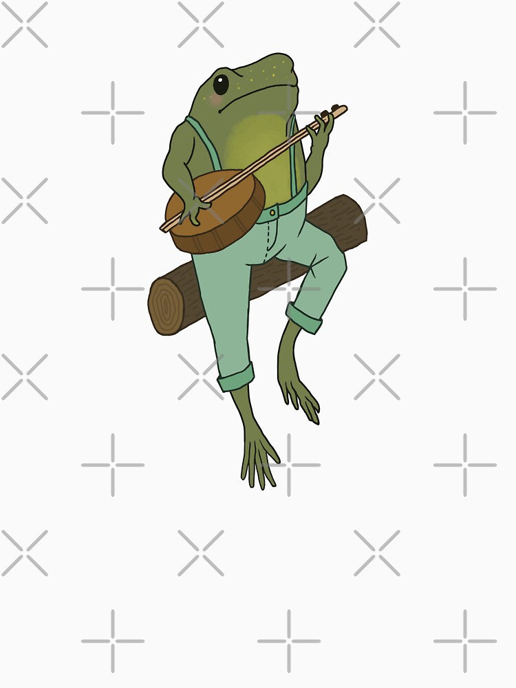 Cottagecore Froggy Playing Banjo: Cute Log Tree Musician, Goblincore Farmer Toad, Emo Grunge Fairycore, Edgy Frogge Performer by MinistryOfFrogs