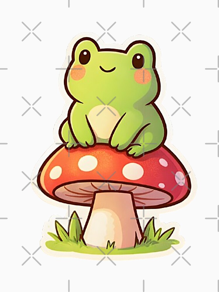 Cute Frog on Mushroom Cottagecore Aesthetic Sticker by Mini Stickers store