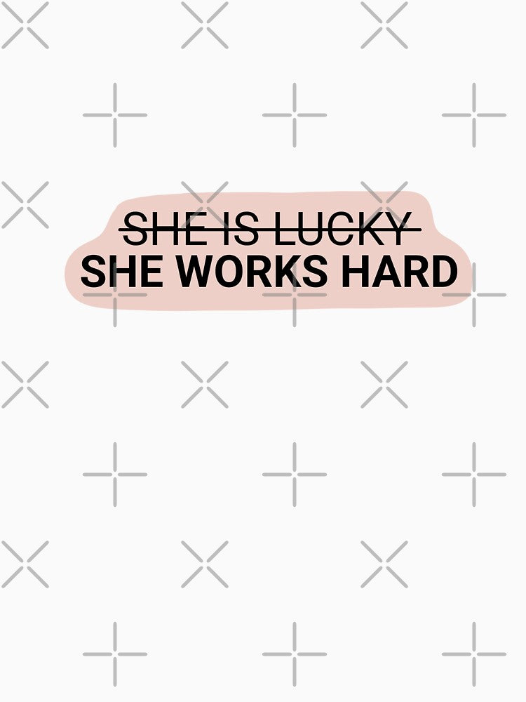 She is lucky, she works hard in pink, Quotes | Minimalistic Tattoo Design Style, Line Art Illustration by bymtsef