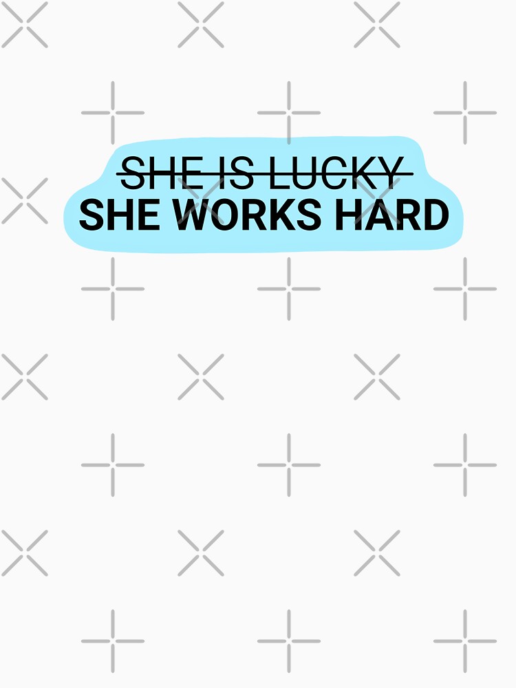 She is lucky, she works hard in blue, Quotes | Minimalistic Tattoo Design Style, Line Art Illustration by bymtsef