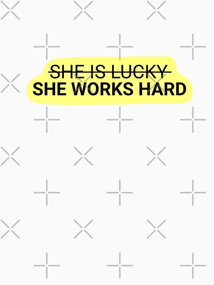 She is lucky, she works hard in yellow, Quotes | Minimalistic Tattoo Design Style, Line Art Illustration by bymtsef