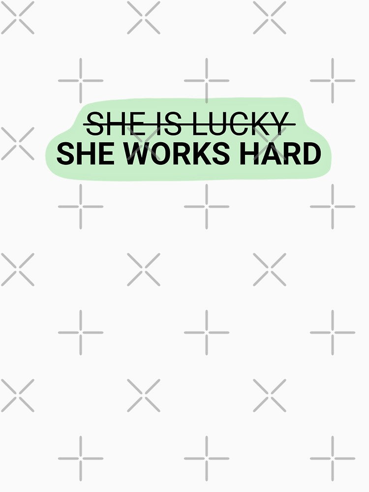 She is lucky, she works hard in green, Quotes | Minimalistic Tattoo Design Style, Line Art Illustration by bymtsef