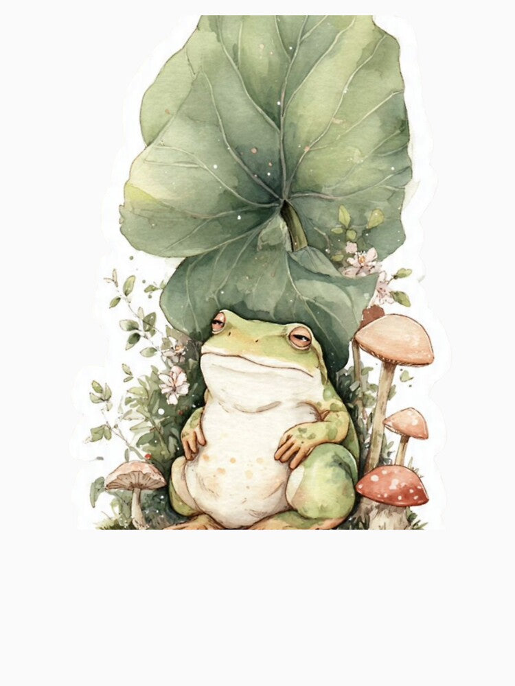 Cottagecore Frog Under Leaf by Cozy Chaos Studio Co