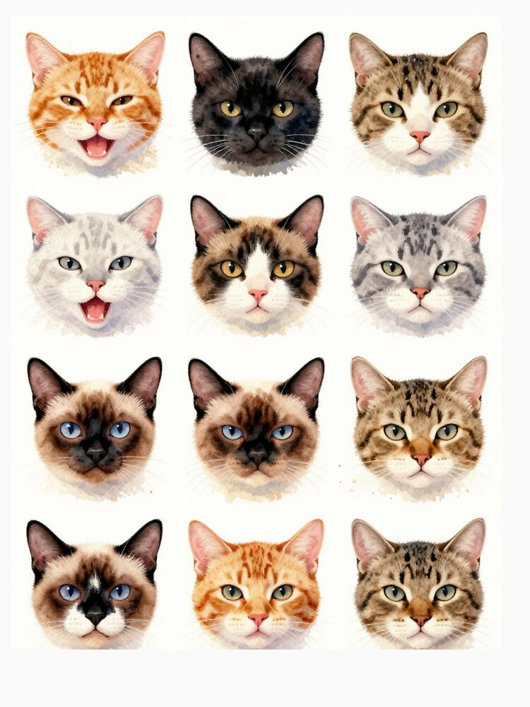 Cat Faces Collection | Cute Watercolor Cat Portraits by BCapybara