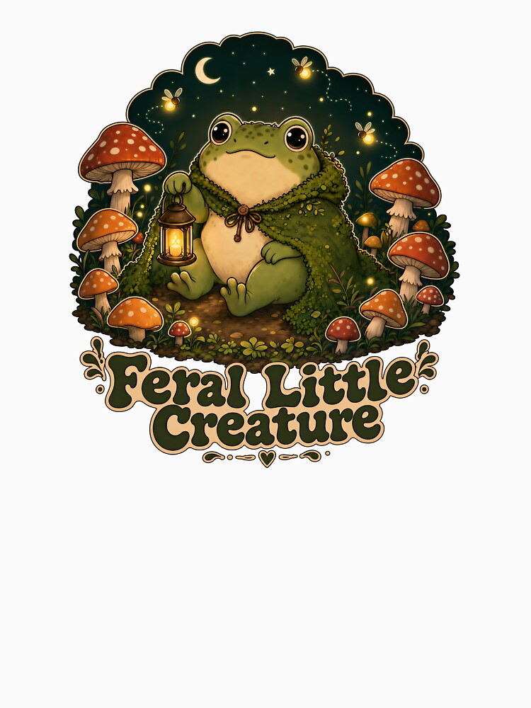 Feral Little Creature Funny Frog Sticker — Goblincore Cottagecore Mushroom Frog Lantern Night Forest Art by DESIGN BUREAU