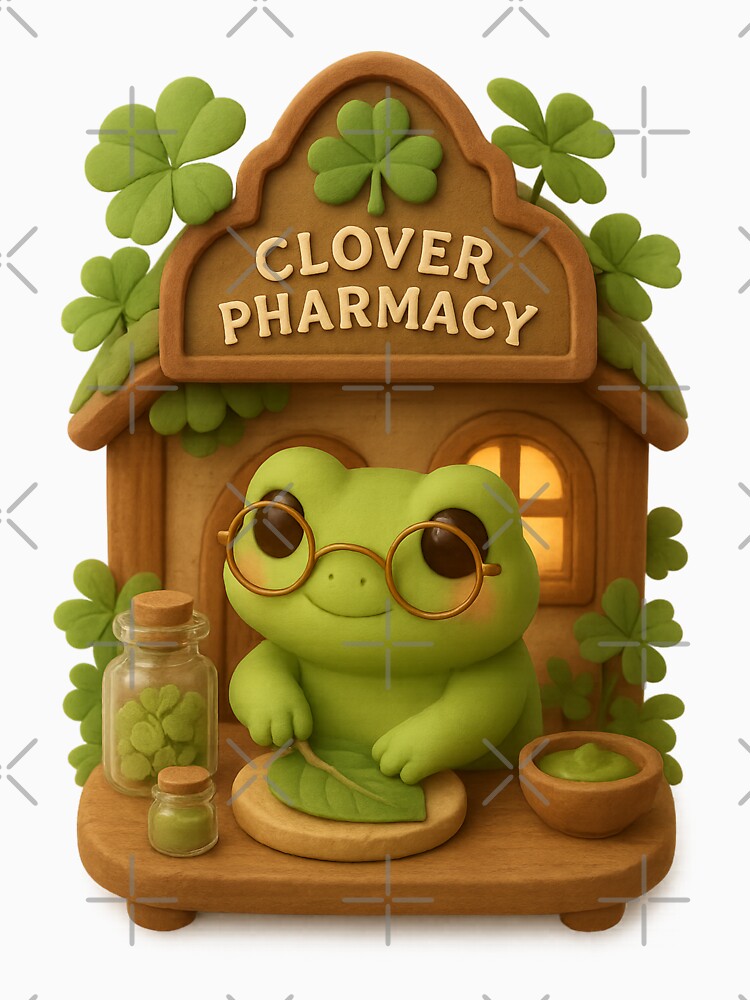 Cute Clover Frog Pharmacy | Kawaii Cottagecore Nature Design by Moons Studio