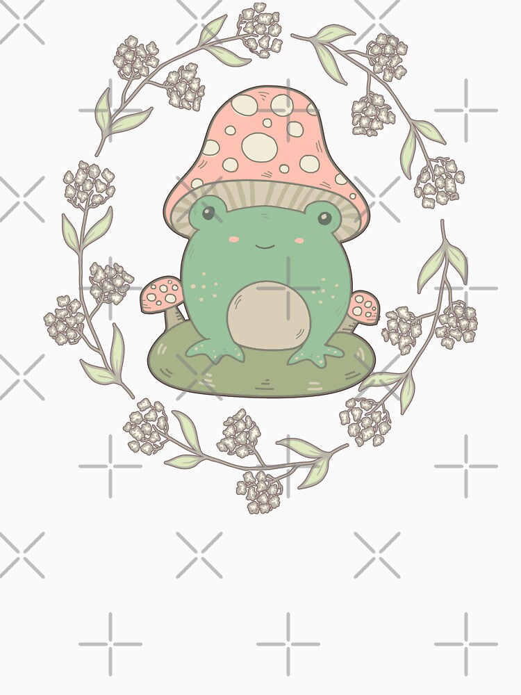 Cute Frog With Mashroom Hat - Cottagecore Aesthetics by GrimButterfly
