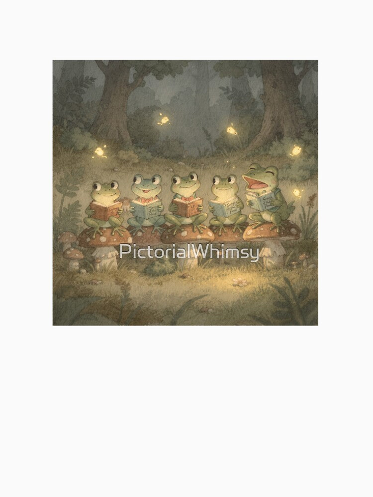 Frog Choir on the Toadstools — Cottagecore Frog by PictorialWhimsy