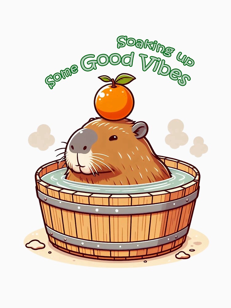 Soaking up some good vibes - Chubby Capybara onsen in Bathtub with orange by happy-capy
