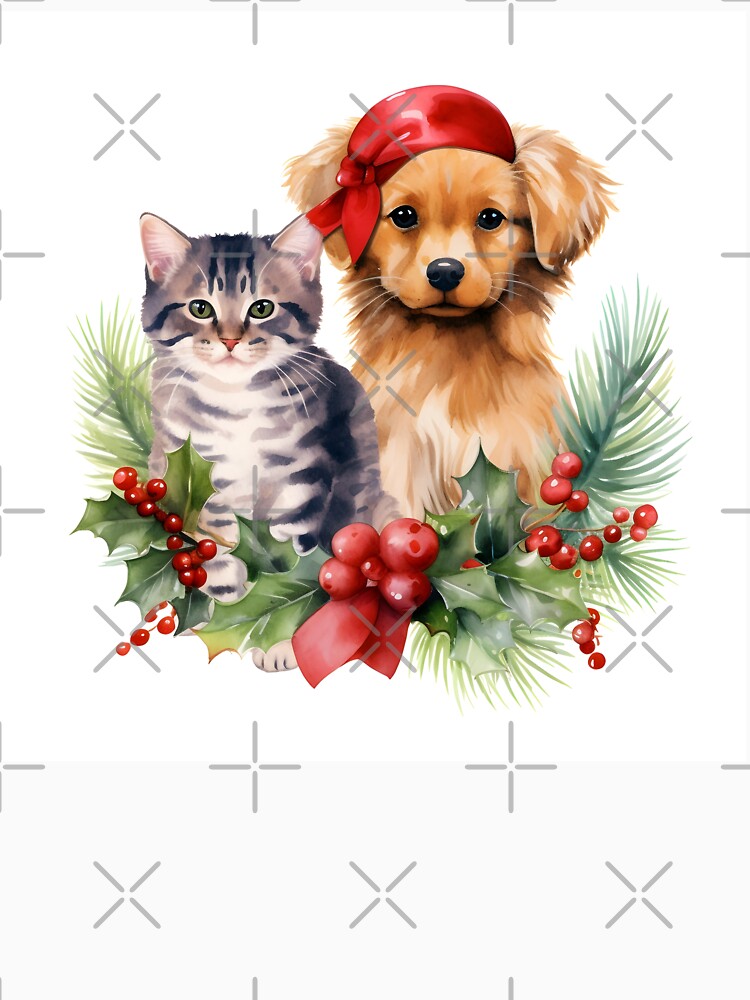 adorable dog and cat christmas holiday print by dcrc
