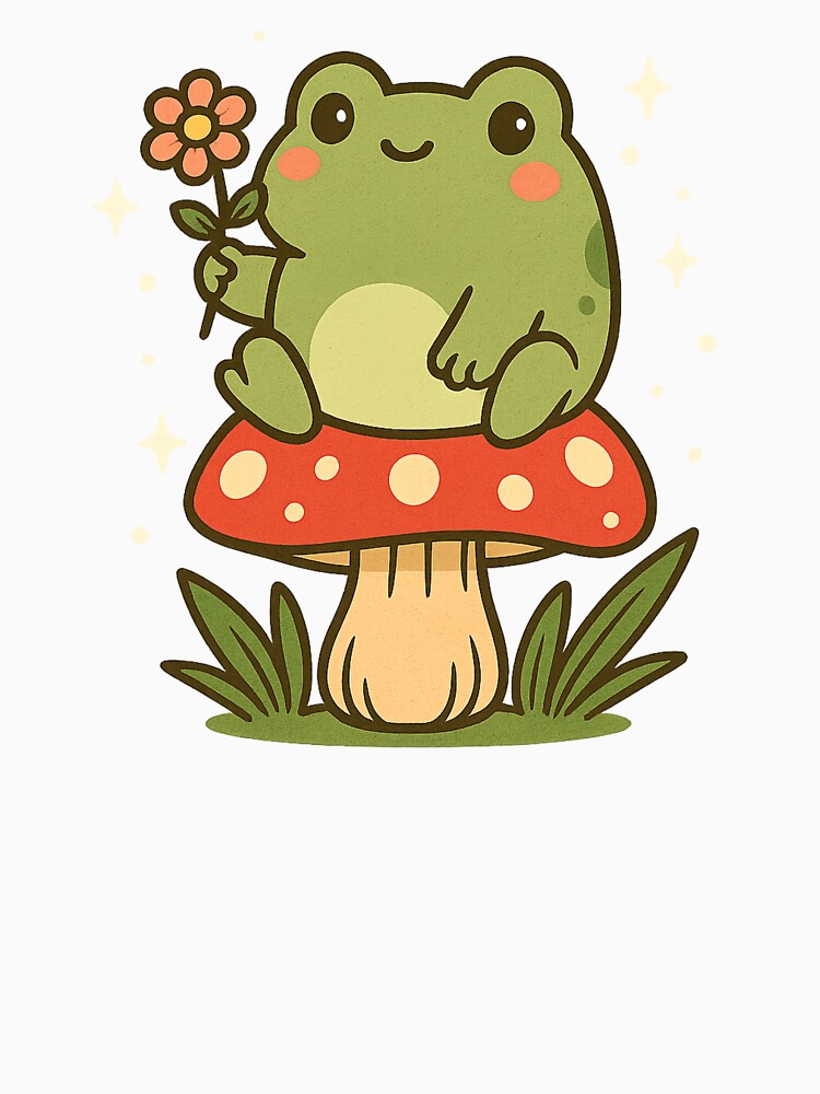 “Kawaii Frog on Mushroom – Cottagecore Cutie” by DailyVibesCo