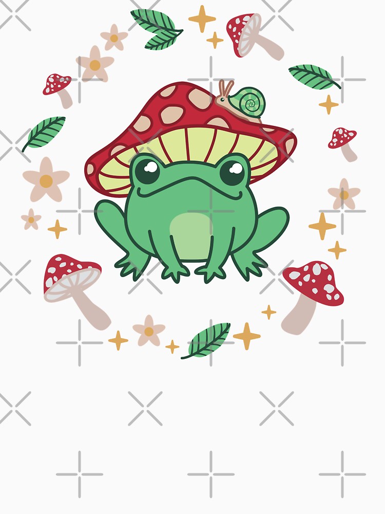 Cute Cottagecore Frog In Red Mushroom Hat - Goblincore Fly Agaric Froggy with Snail by ShyOwlet