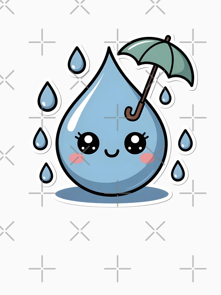 Cute Kawaii Raindrops Pattern – Rainy Day Aesthetic Sticker by DesignEG