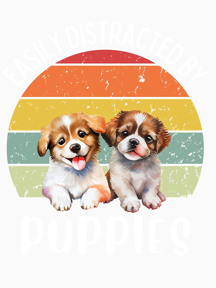 Easily distracted by puppies Retro sunset design - white text by 29Bumblebee