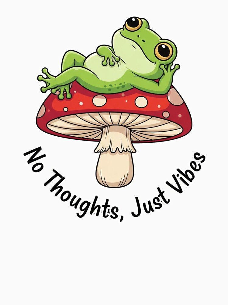 Cute Lil Frog Chilling on a Mushroom Sticker- No Thoughts Just Vibes by RACreationz