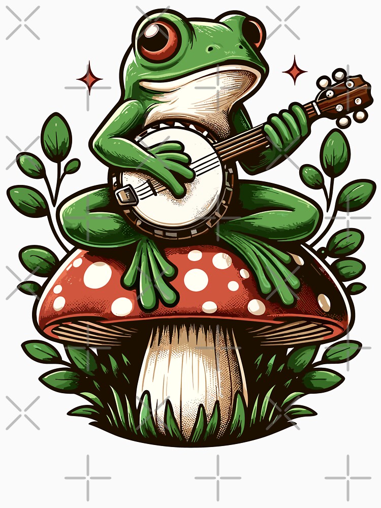 Cottagecore Frog Playing Banjo Toadstool by MintedFresh