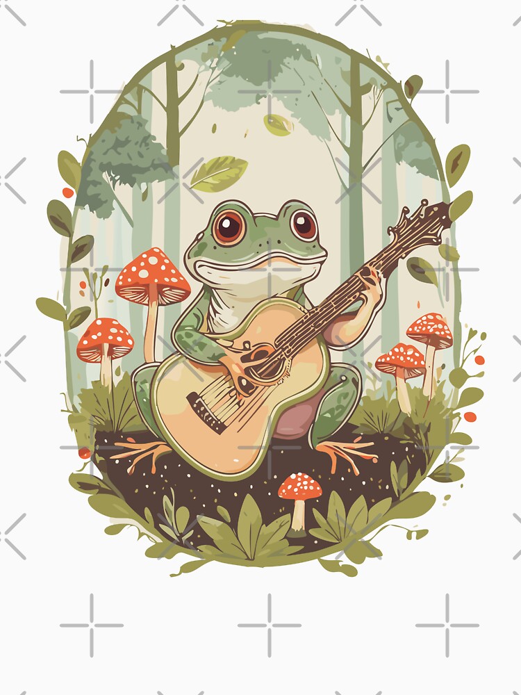 Cute Cottagecore Aesthetic Frog Playing Guitar Mushroom Vintage Graphic by Dapper-Art
