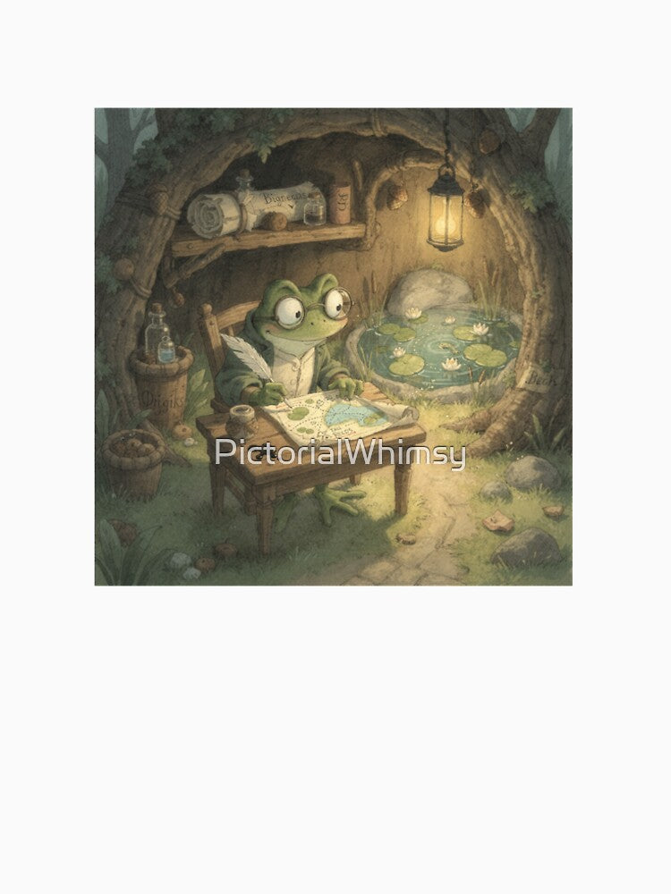 Frog Cartographer Mapping the Pond Cottagecore Art by PictorialWhimsy