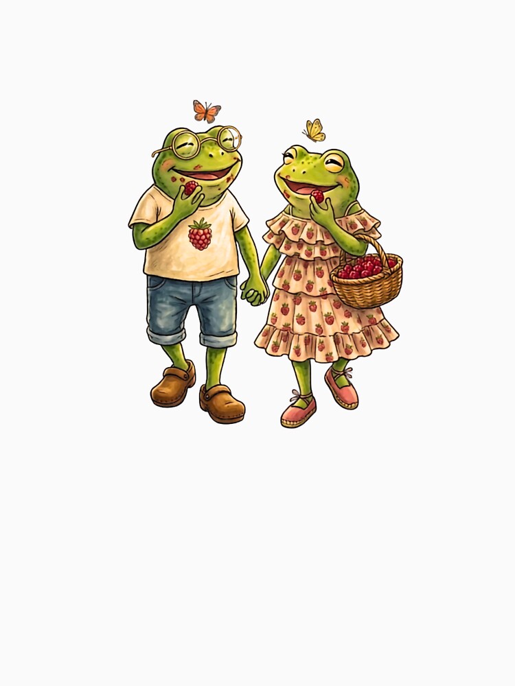 Vintage Frog Couple Picking Raspberries | Romantic Cottagecore Frogs by EnlightArt