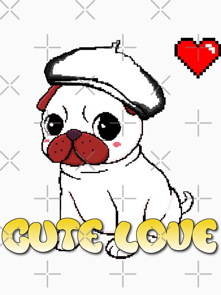 White Pug Puppy Heart Pixel Art by PopDigital