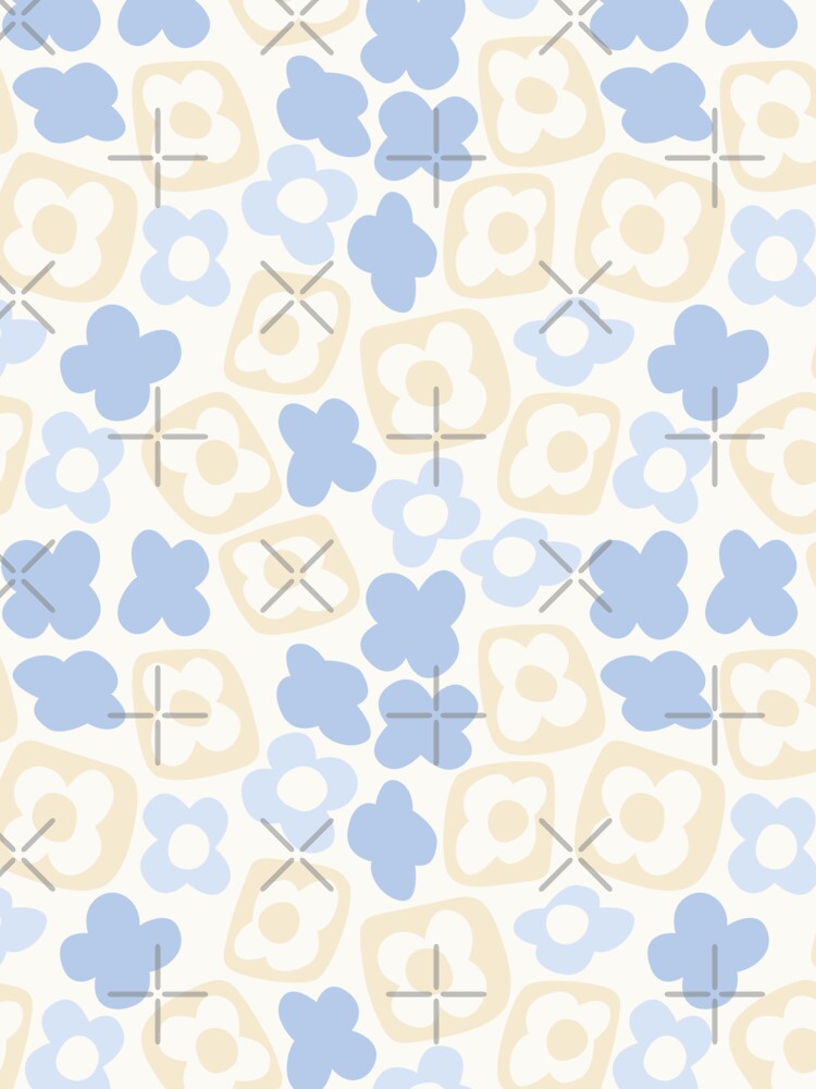 BOHO BOXY MODERN FLOWER PATTERN PASTEL BLUE BEIGE by blomastudios