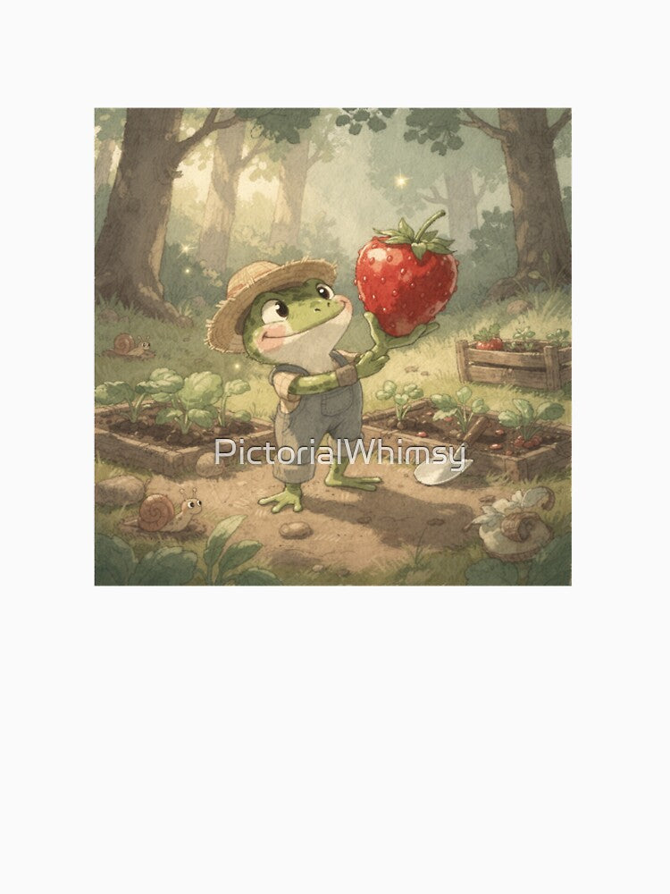 Cottagecore Frog Strawberry Gardener Art by PictorialWhimsy