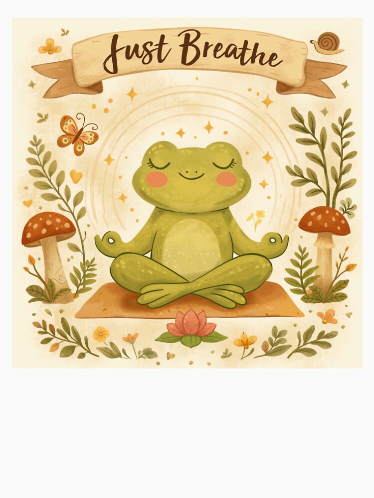 Just breathe Cute Frog Mindfulness Art by Turiva