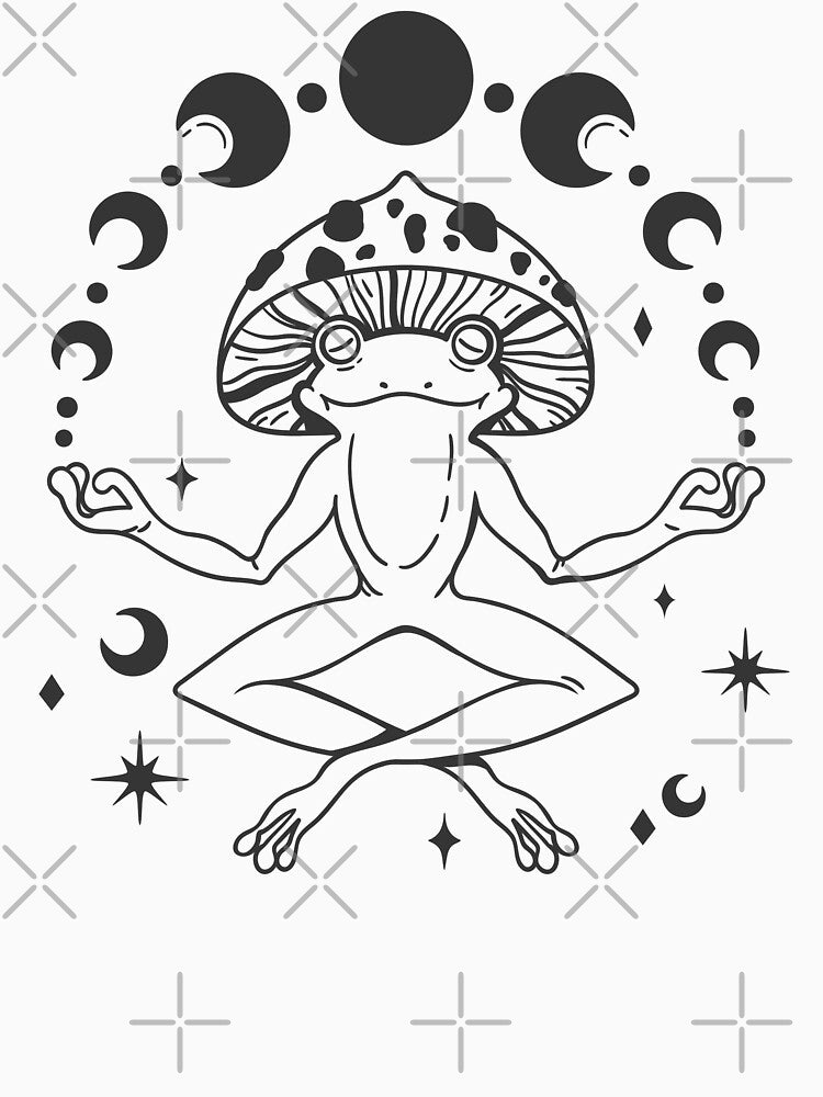 Cute Cottagecore Aesthetic Frog Yoga Moon Vintage Graphic by Dapper-Art