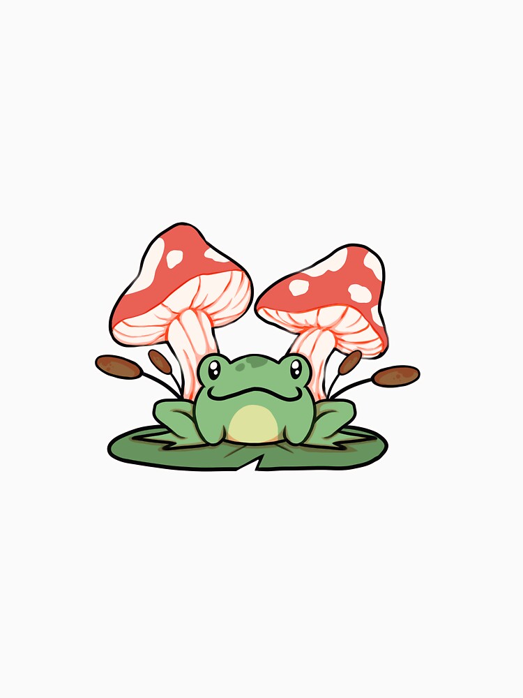 Frog on a Lily Pad with Mushrooms and Cattails by TechnoWoofArt