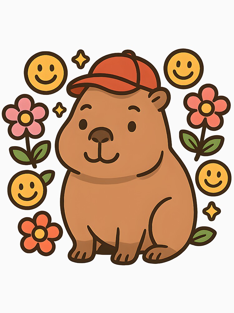Capybara with Cap and Flowers by FunnySignalStudio