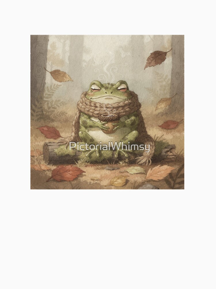 Frog in a Knitted Scarf Guarding the Last Acorn Coffee by PictorialWhimsy