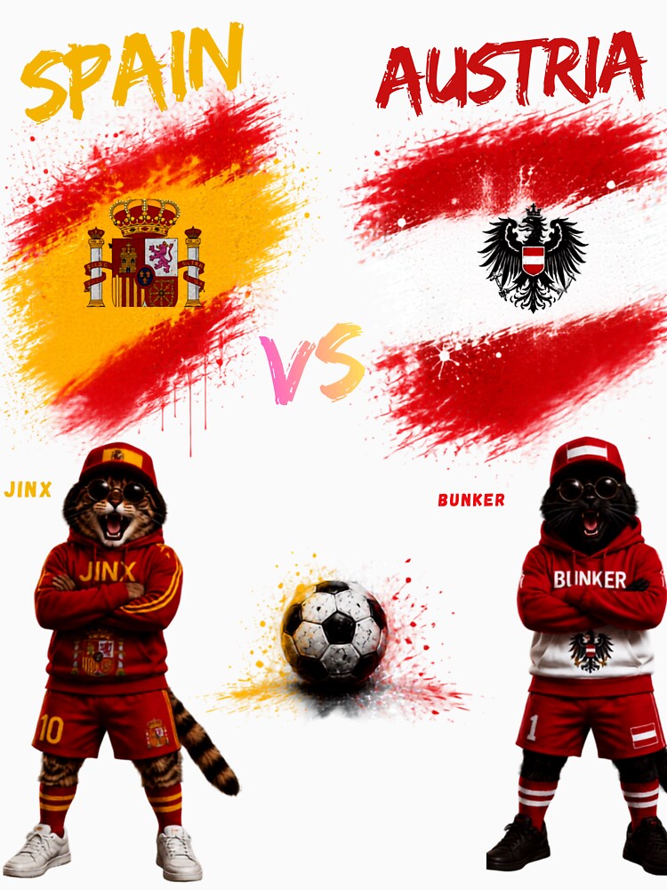Spain vs Austria Funny Soccer Cats World Cup Fan Art by nexargraphics