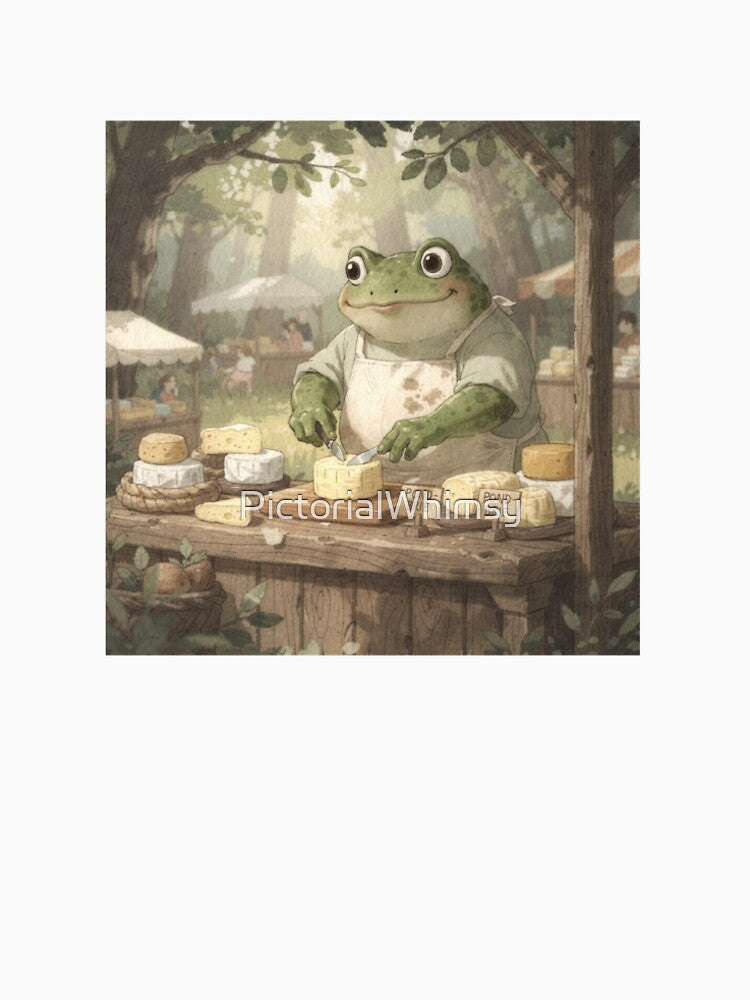 Frog Cheesemonger Slicing Pond-Brie Cottagecore Art by PictorialWhimsy