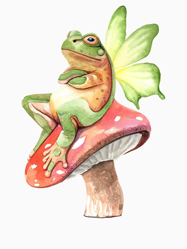 Cottagecore Frog Cute Fairy Frog On Mushroom by marybethmckim