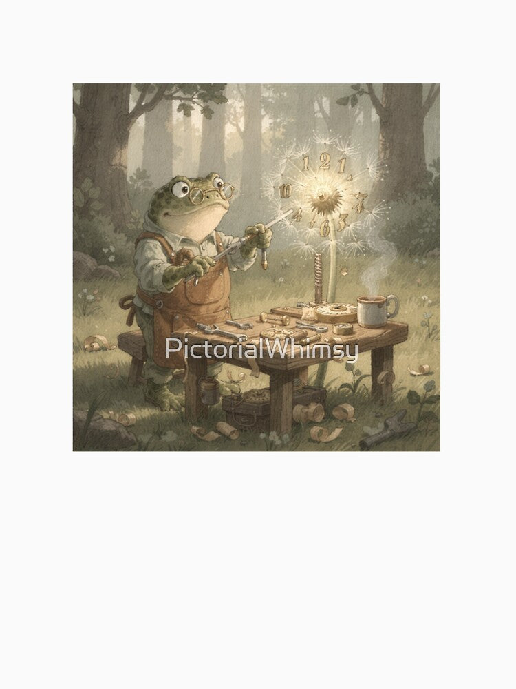 Cottagecore Toad Clockmaker Dandelion Art by PictorialWhimsy
