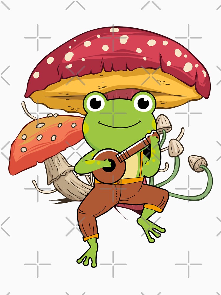 Cottagecore Aesthetic Frog Playing Banjo Mushroom Cute by EIMgraphic