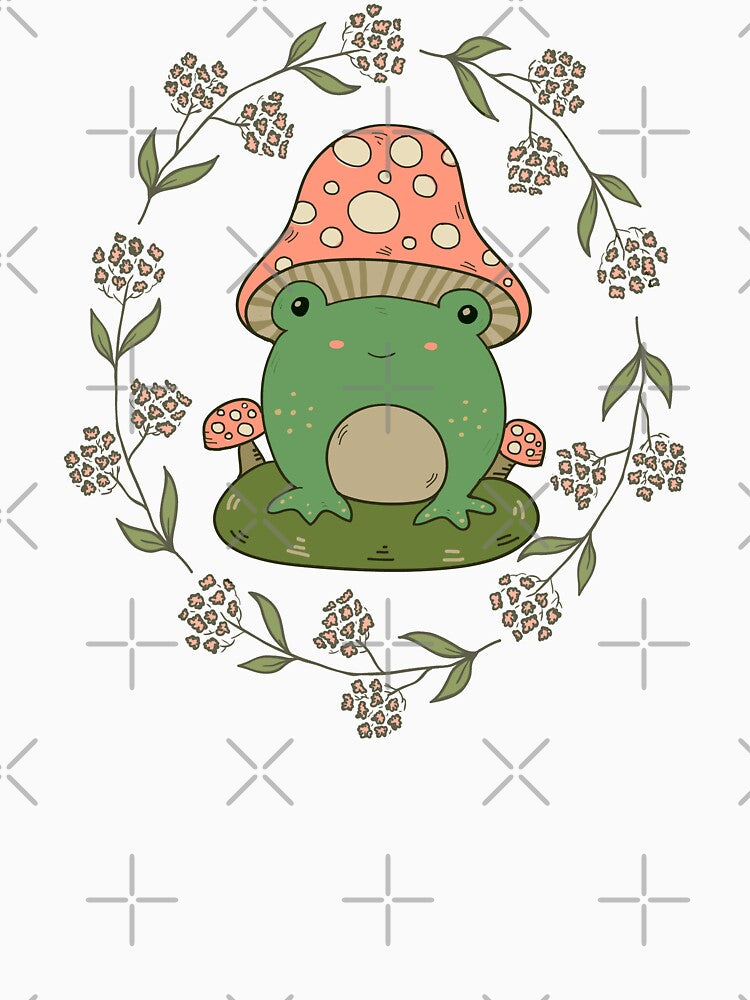 Cute Cottagecore Frog With Mashroom Hat by GrimButterfly