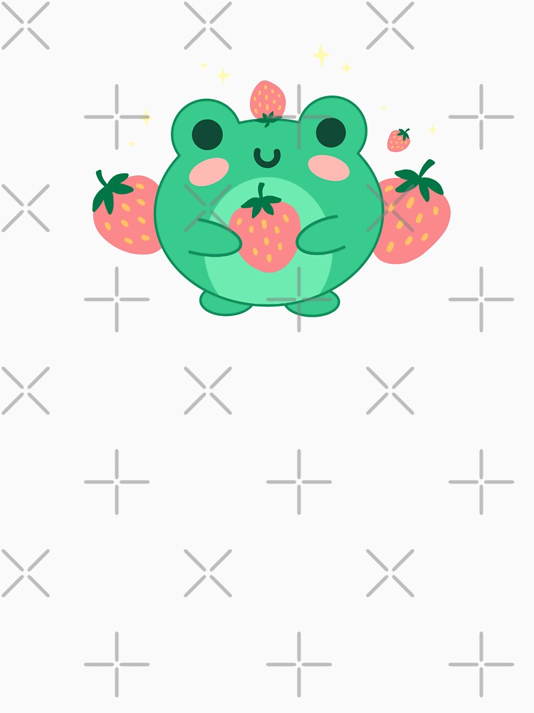 Cute Kawaii Frog in Strawberry Hat: Chubby Anime Toad Retro Japanese Aesthetics and Edgy Kidcore Art in 90s Neon Green by MinistryOfFrogs