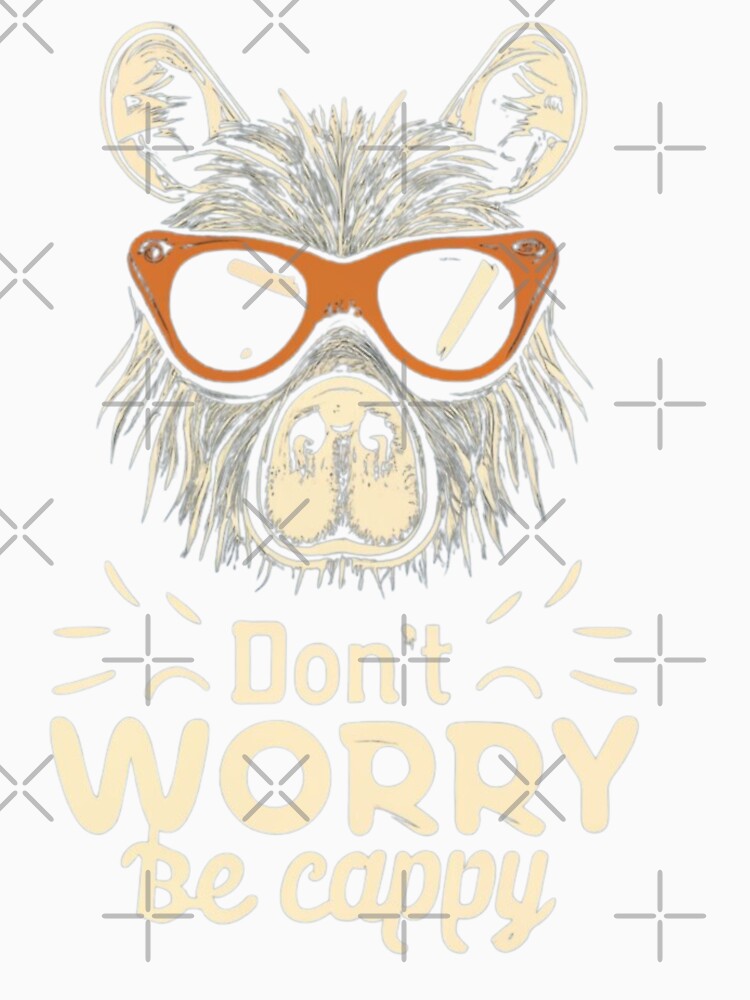 Capybara wearing sunglasses with 'don't worry be cappy' written in retro by BubusCollective