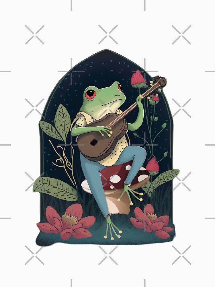 Cottagecore Aesthetic Frog Playing Banjo on Mushroom Cute Vintage - Goblincore Farmer Toad in Garden - Dark Academia Aesthetic Froggy - Emo Grugne Fairycore Foggie by nicestr