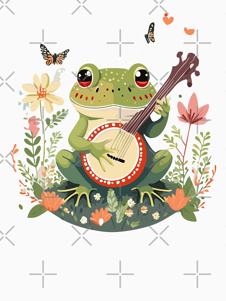 Cute Cottagecore Aesthetic Frog Playing Banjo Vintage Graphic by Dapper-Art